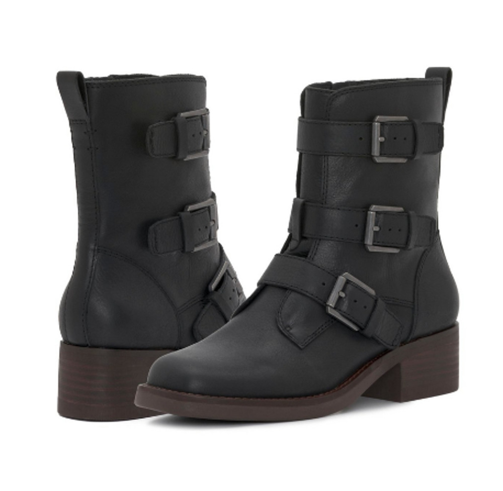 LUCKY BRAND Women's Katriny Boots Size 6 Black Leather Motorcycle Riding NWOB